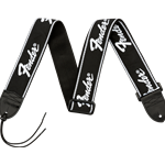 Fender 0990671000 Running Logo Strap, Black/White Logo, 2"