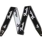 Fender 0990642074 WeighLess Running Logo Strap, Black/White, 2"