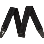 Fender 0990642076 WeighLess Running Logo Strap, Black/Black, 2"