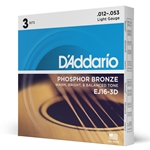 Daddario  EJ16-3D Phosphor Bronze Acoustic Guitar Strings, Light, 3 Sets