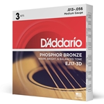 Daddario  EJ17-3D Phosphor Bronze Acoustic Guitar Strings, Medium, 13-56, 3 Sets