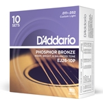 Daddario  EJ26-10P Phosphor Bronze Acoustic Guitar Strings, Custom Light, 11-52, 10 Sets