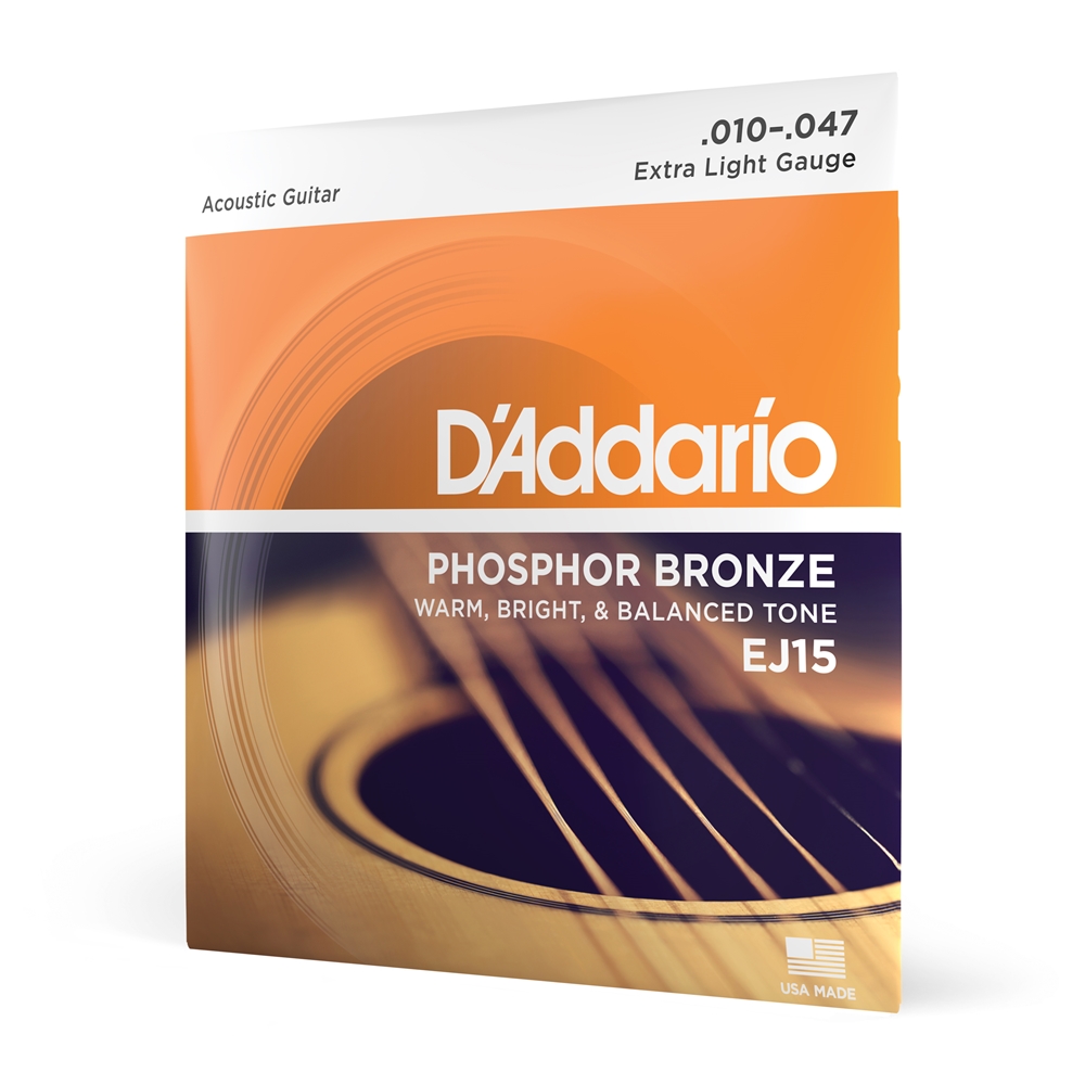 Daddario  EJ15 Phosphor Bronze Acoustic Guitar Strings, Extra Light, 10-47