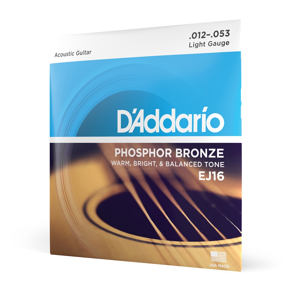 Daddario  EJ16 Phosphor Bronze Acoustic Guitar Strings, Light, 12-53