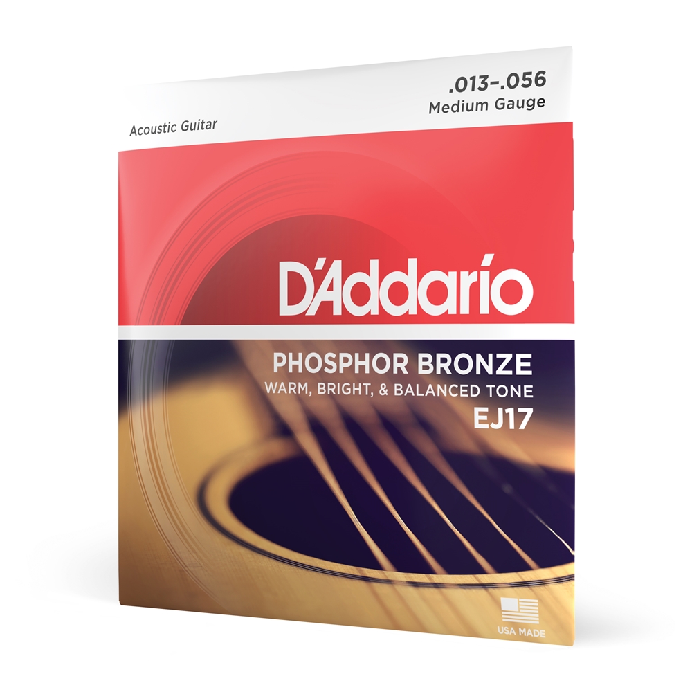 Daddario  EJ17 Phosphor Bronze Acoustic Guitar Strings, Medium, 13-56