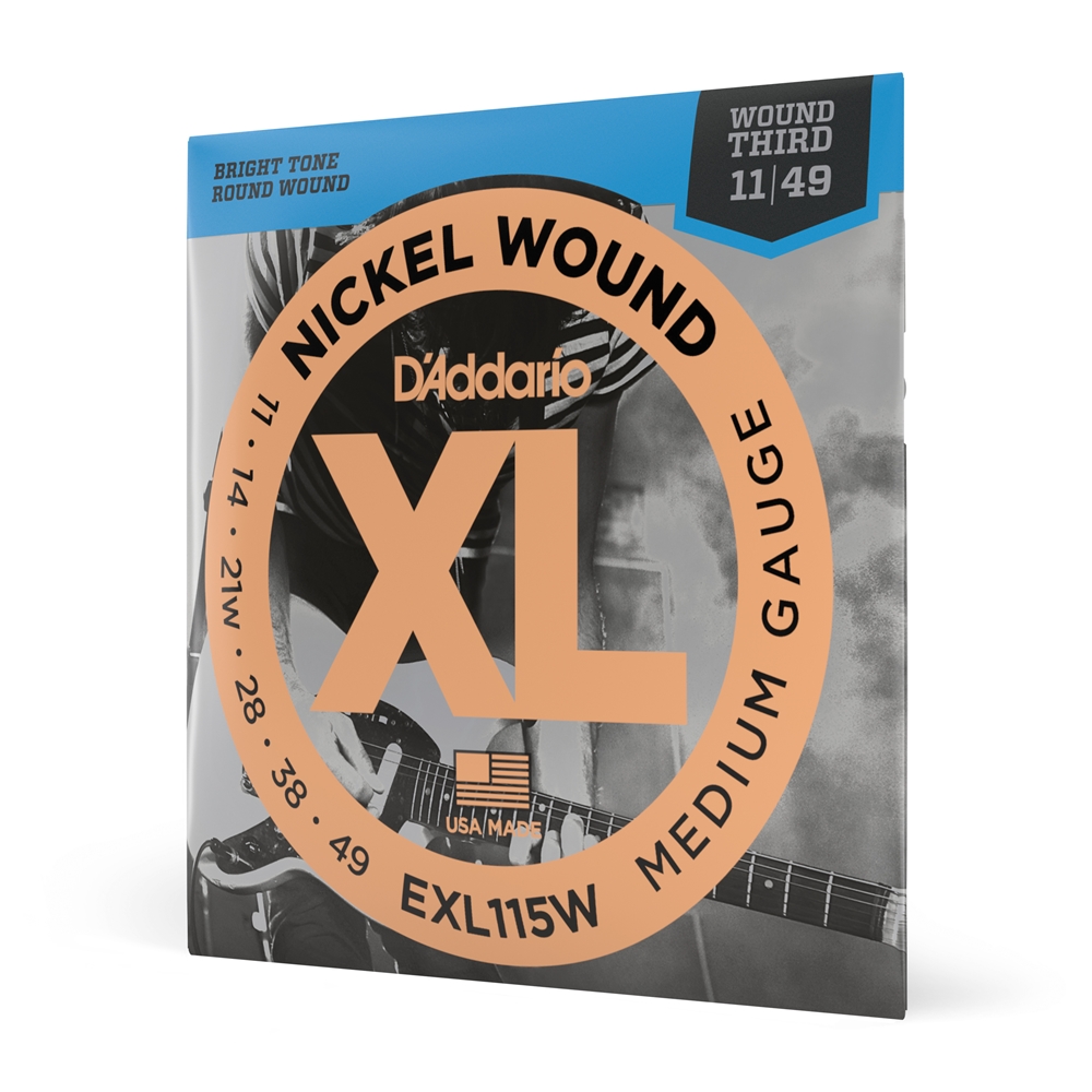 Daddario EXL115W EXL115w Nickel Wound Electric Guitar Strings, Medium/Blues-Jazz Rock, Wound 3rd, 11-49
