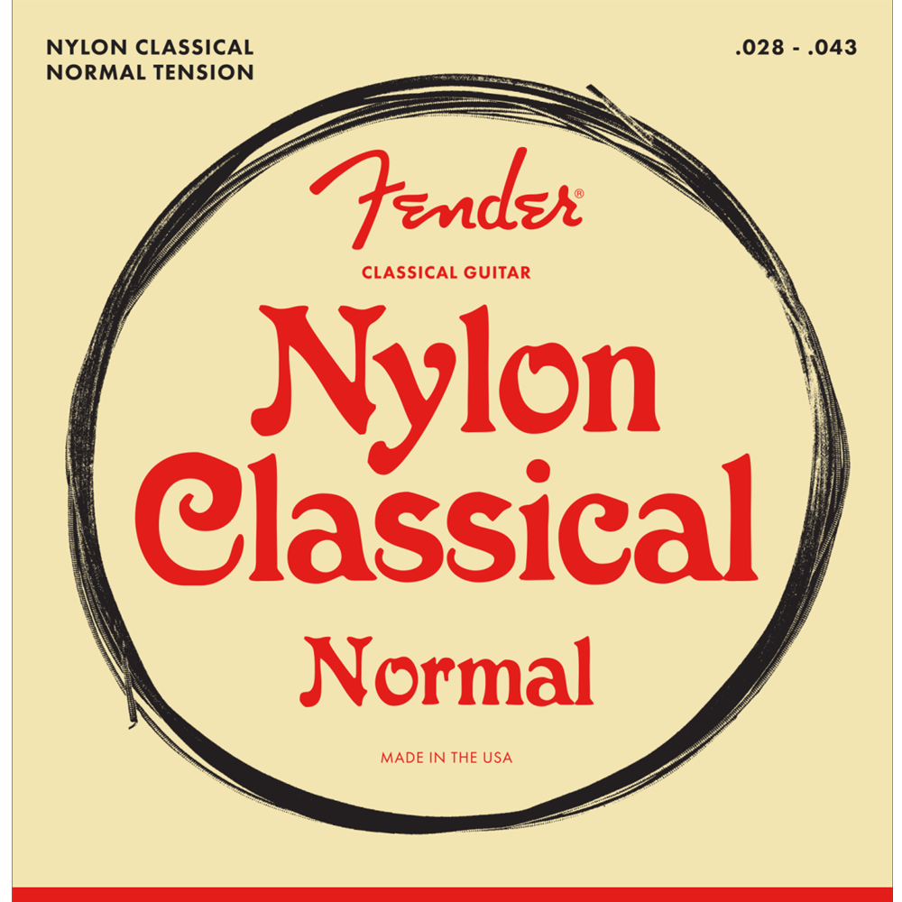 Fender 0730100400 Nylon Acoustic Strings, 100 Clear/Silver, Tie End, Gauges .028-.043, (6)
