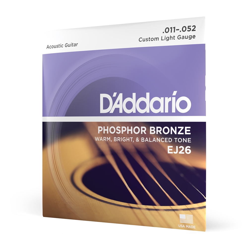Daddario  EJ26 Phosphor Bronze Acoustic Guitar Strings, Custom Light, 11-52