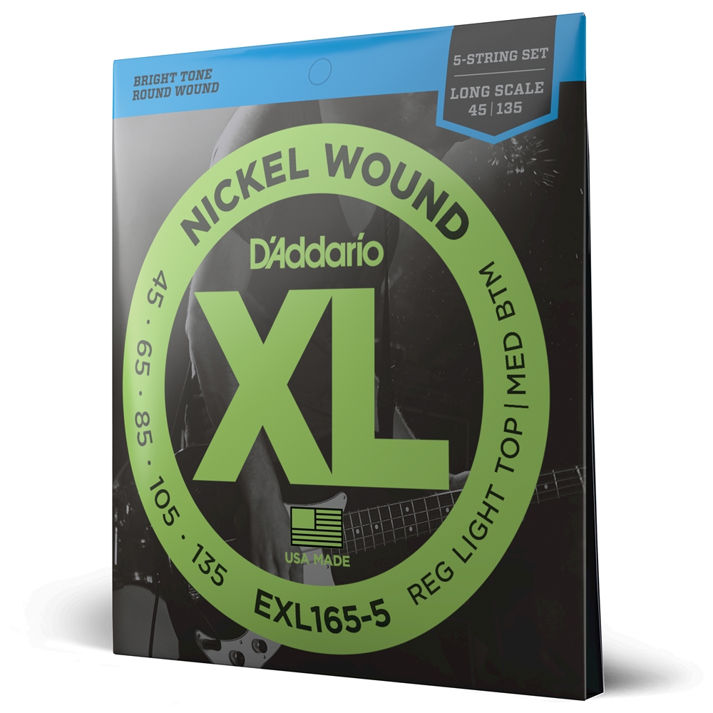 Daddario EXL1655 EXL165 5-String Nickel Wound Bass Guitar Strings, Custom Light, 45-135, Long Scale