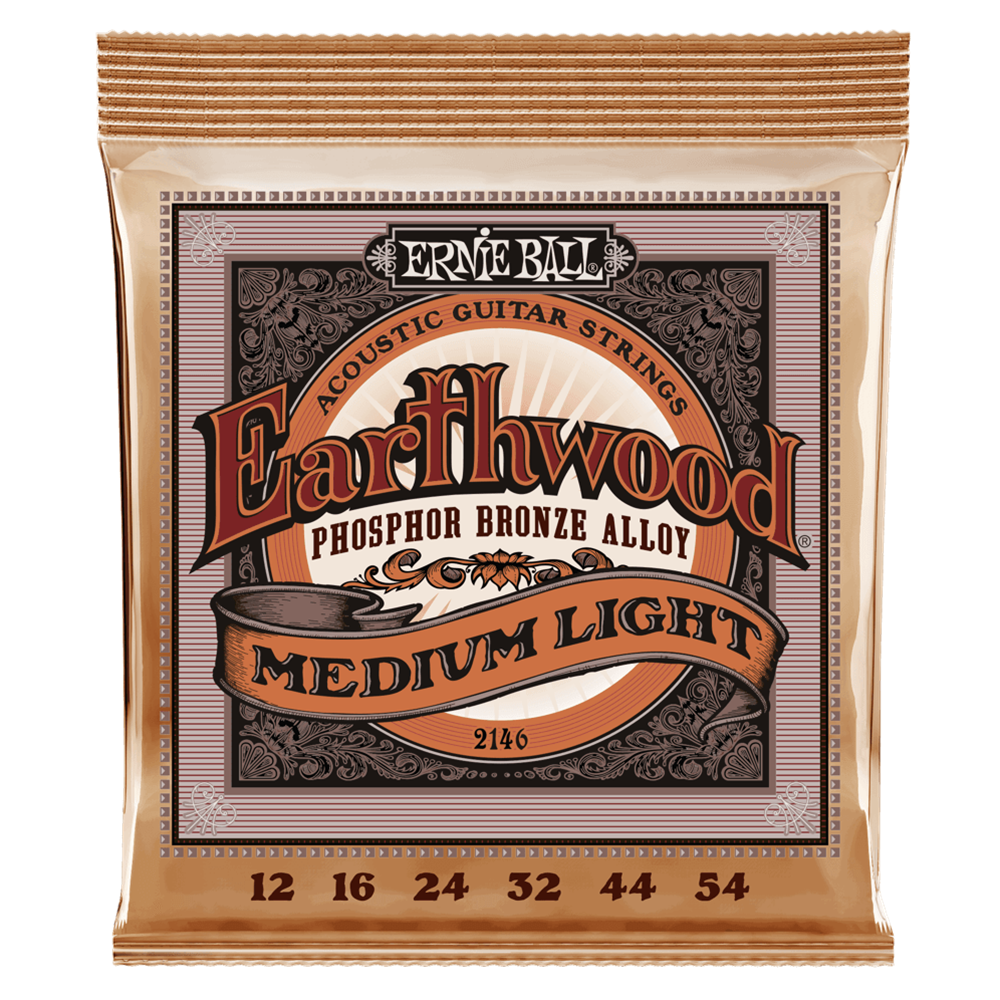 Ernie Ball P02146 Medium Light Earthwood Phosphor Bronze Acoustic Guitar Strings 12-54 Gauge