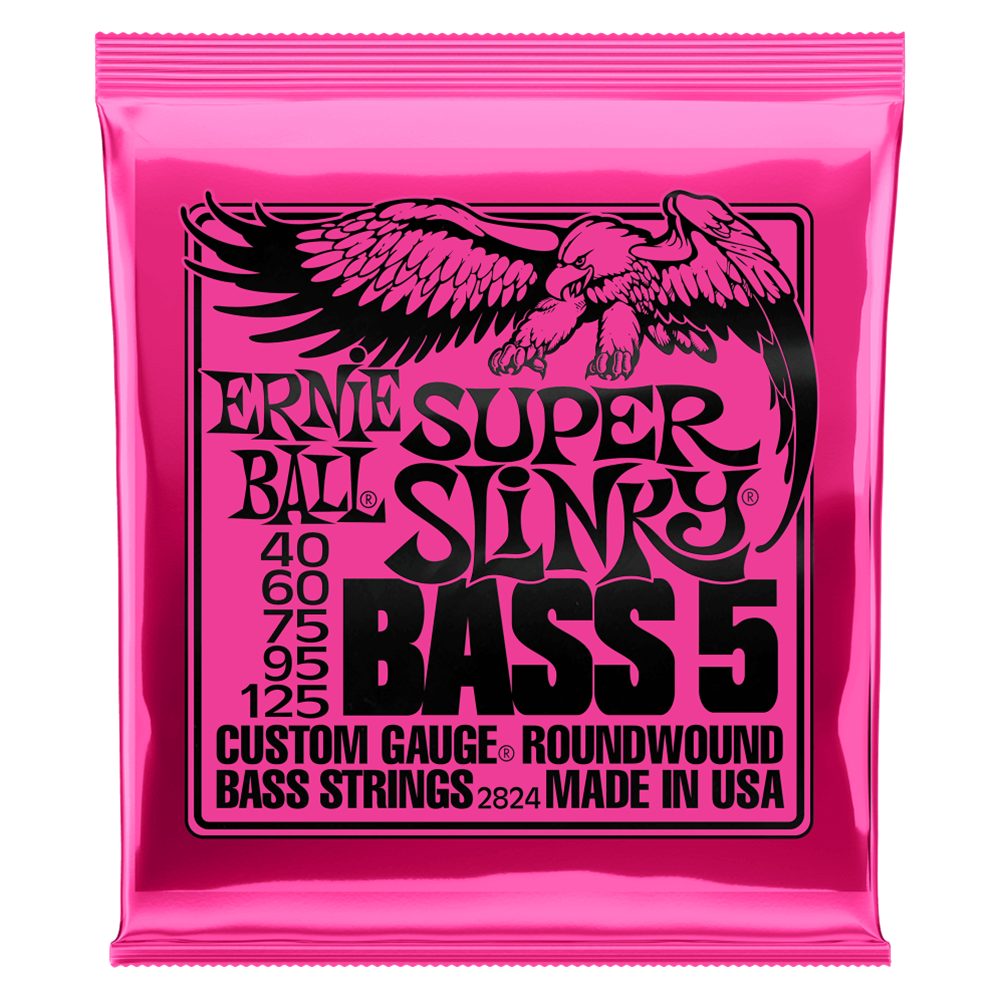 Ernie Ball P02824 Super Slinky Nickel Wound 5-String Electric Bass Strings 40-125 Gauge