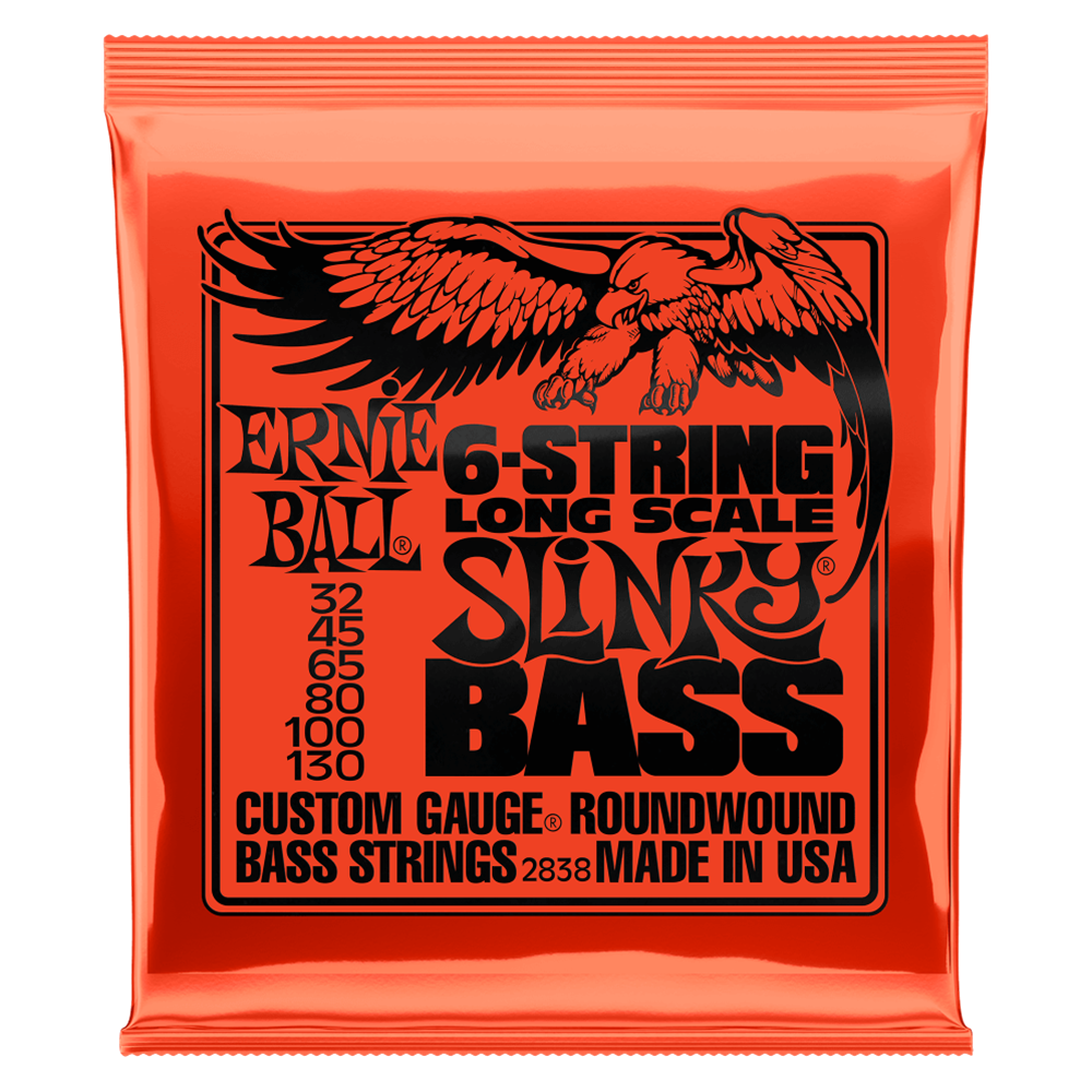 Ernie Ball P02838 Slinky Nickel Wound Long Scale 6-String Electric Bass Strings 32-130 Gauge