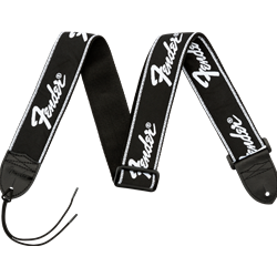 Fender 0990671000 Running Logo Strap, Black/White Logo, 2"