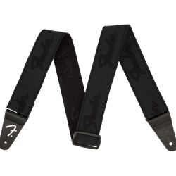 Fender 0990642076 WeighLess Running Logo Strap, Black/Black, 2"