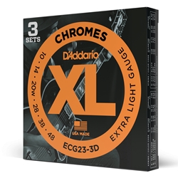 Daddario ECG23-3D ECG23 Chromes Flat Wound Electric Guitar Strings, Extra Light, 10-48, 3 Sets