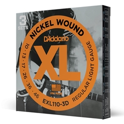 Daddario  EXL110-3D Nickel Wound Electric Guitar Strings, Regular Light, 10-46, 3 Sets