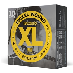 Daddario  EXL125-10P Nickel Wound Electric Guitar Strings, Super Light Top/Regular Bottom, 09-46, 10 Sets