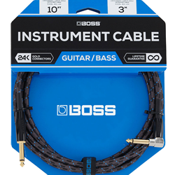 Boss 10ft / 3m Instrument Cable, Angled/Straight 1/4" Jack