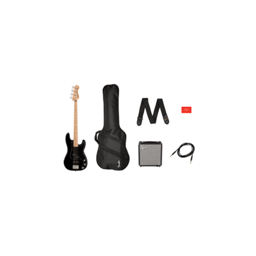 Affinity Series Precision Bass PJ Pack, Maple Fingerboard, Black, Gig Bag, Rumble 15 - 120V Black